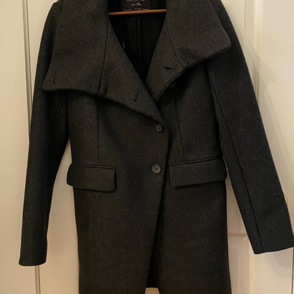 AllSaints Dark Gray Asymmetric Wool Coat - Picture 4 of 6